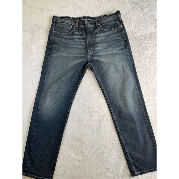 505 Levis Mens Jeans 38x32 Dark Wash Blue Straight Fit - Picture 2 of 7